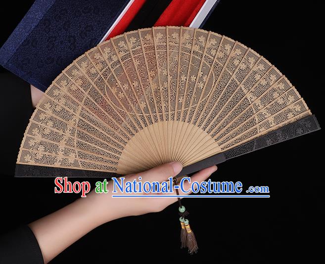 Chinese Classical Carving Folding Fan Hollow Sandalwood Accordion Handmade Ebony Fan Craft