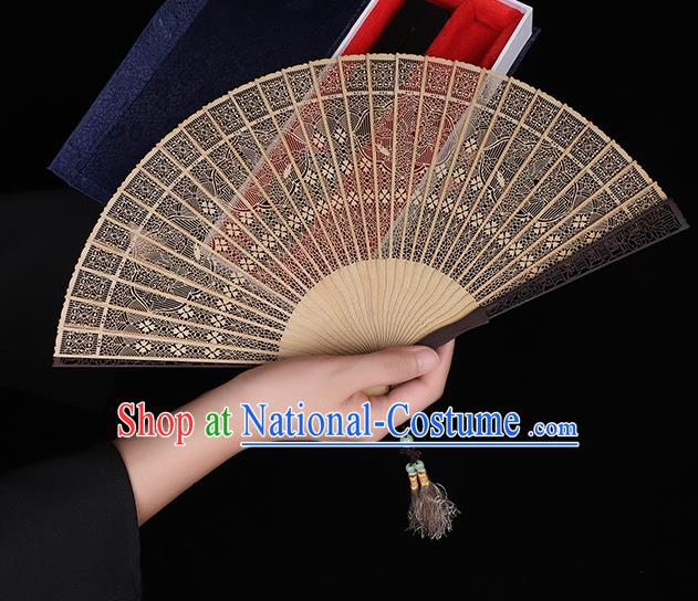 Chinese Handmade Ebony Fan Craft Classical Folding Fan Hollow Sandalwood Accordion