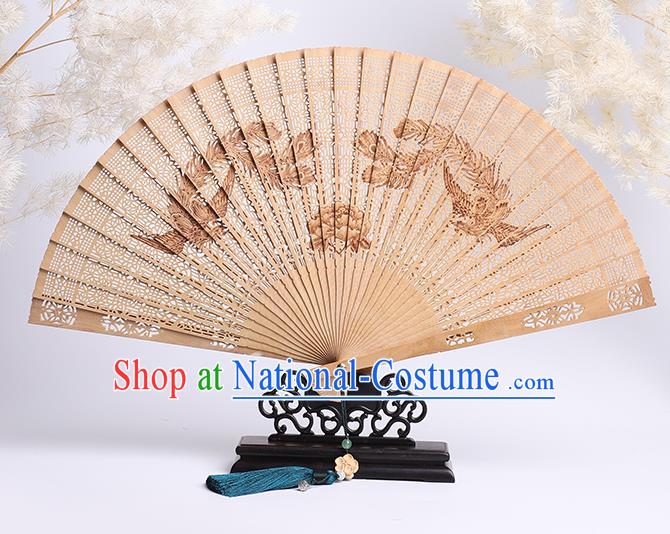 Chinese Printing Phoenix Fan Craft Classical Folding Fan Handmade Sandalwood Accordion