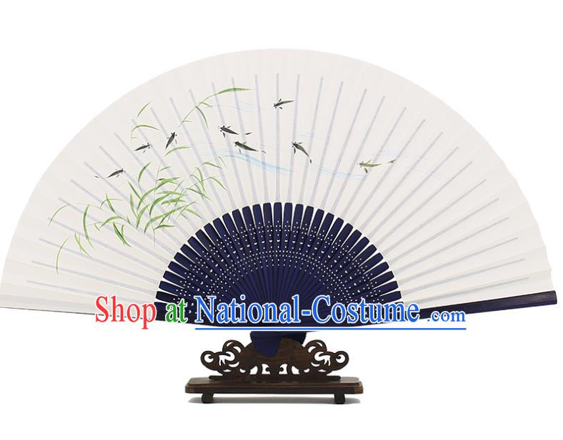 Chinese Handmade Painting Reed Fishes Fan Traditional Paper Accordion Classical Folding Fan