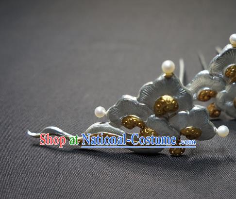 Chinese Ancient Princess Silver Cloud Hairpin Traditional Ming Dynasty Palace Lady Hair Stick