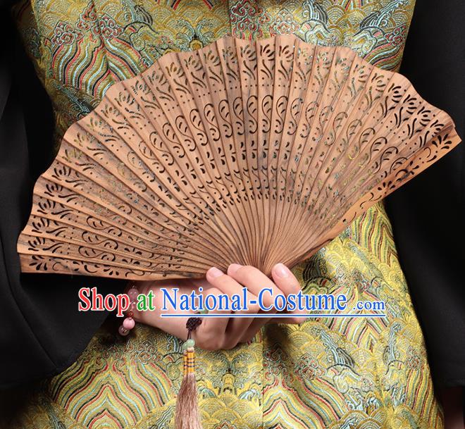 Chinese Traditional Wood Accordion Classical Folding Fan Handmade Carving Sandalwood Fan