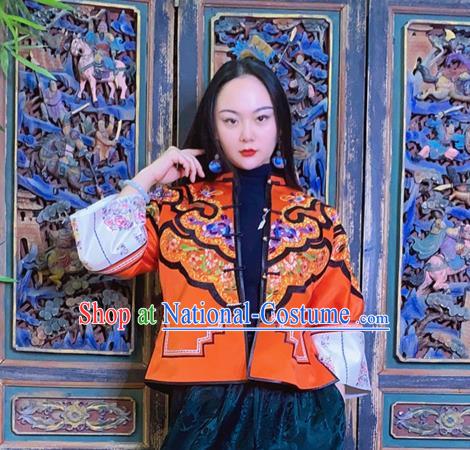 Chinese Traditional Embroidered Jacinth Silk Jacket National Tang Suit Short Coat