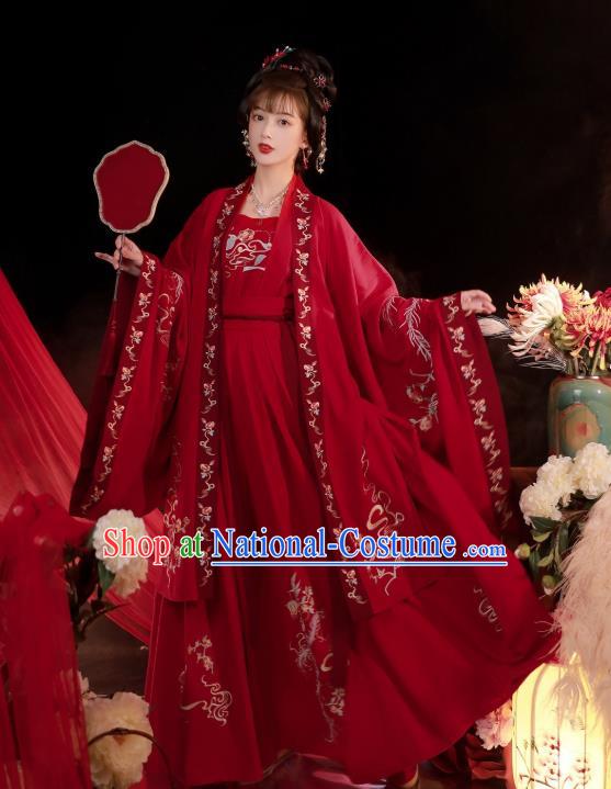 China Ancient Princess Red Hanfu Dress Traditional Ming Dynasty Wedding Costumes Complete Set