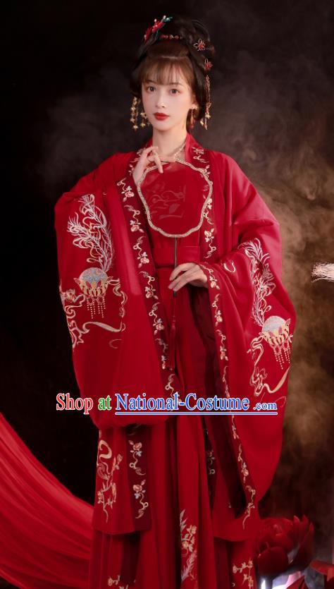 China Ancient Princess Red Hanfu Dress Traditional Ming Dynasty Wedding Costumes Complete Set