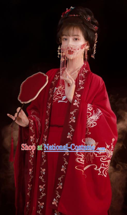 China Ancient Princess Red Hanfu Dress Traditional Ming Dynasty Wedding Costumes Complete Set