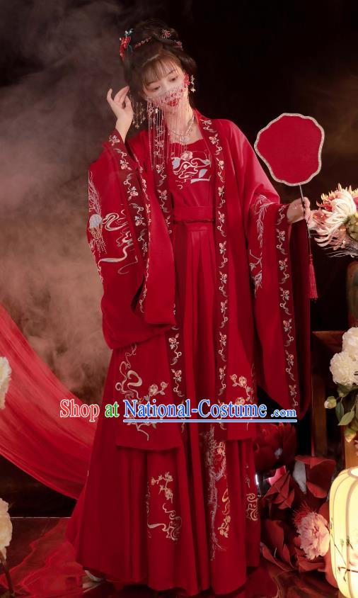 China Ancient Princess Red Hanfu Dress Traditional Ming Dynasty Wedding Costumes Complete Set