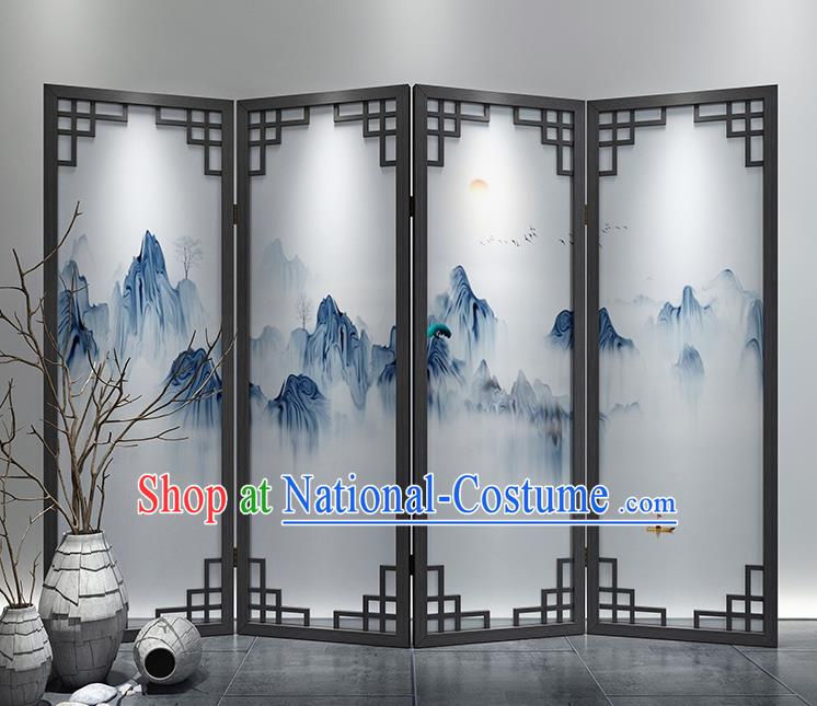 Chinese Living Room Folding Screens Handmade Landscape Painting Walnut Screen