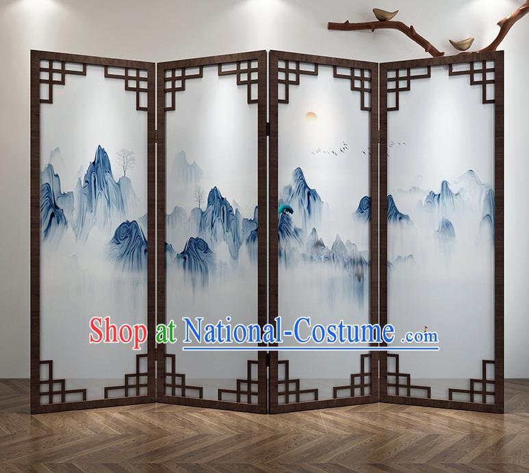 Chinese Living Room Folding Screens Handmade Landscape Painting Walnut Screen