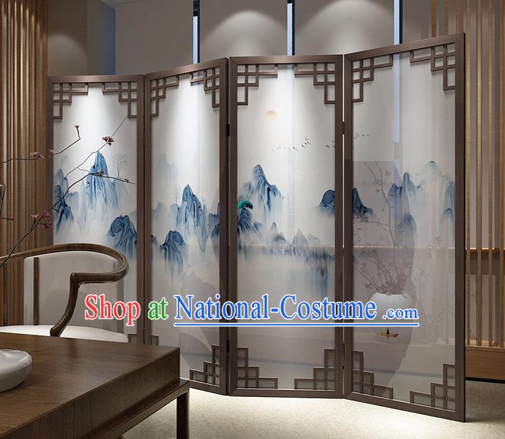 Chinese Living Room Folding Screens Handmade Landscape Painting Walnut Screen