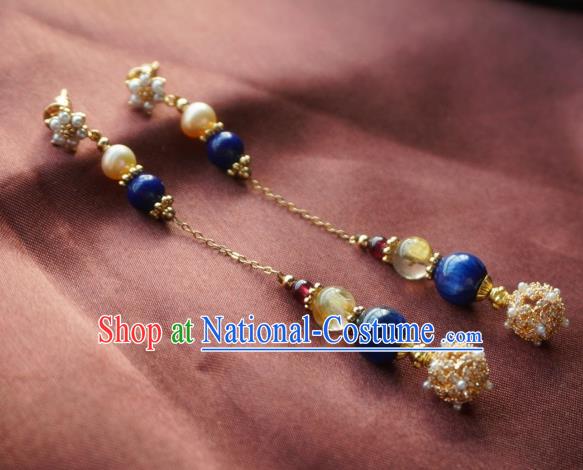 China Traditional Cheongsam Pearls Earrings Handmade Lapis Ear Accessories