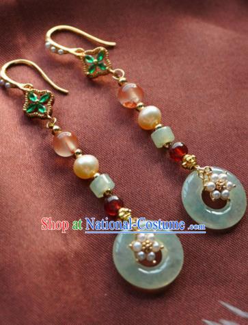 China Traditional Cheongsam Jade Peace Buckle Earrings Handmade Pearls Ear Accessories