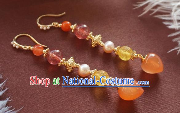 China Handmade Pearls Ear Accessories Traditional Cheongsam Rose Quartz Peach Earrings