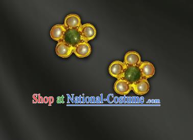 China Handmade Golden Plum Blossom Ear Accessories Traditional Cheongsam Pearls Earrings