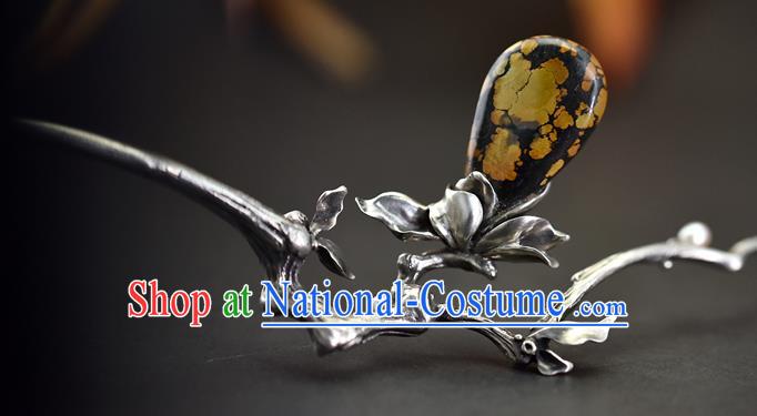 Chinese Traditional Cheongsam Hairpin National Silver Mangnolia Hair Stick