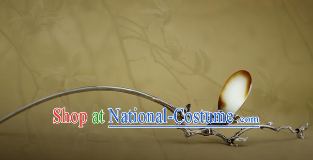 Chinese National Silver Mangnolia Hair Stick Traditional Cheongsam Hetian Jade Hairpin