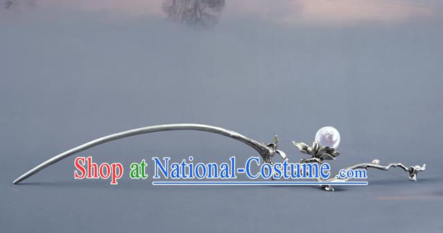 Chinese Traditional Cheongsam Pearl Hairpin Hair Accessories National Silver Hair Stick