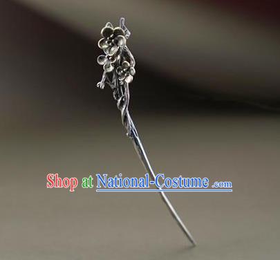 Chinese Handmade Cheongsam Hairpin Traditional Hair Accessories National Silver Carving Plum Hair Stick