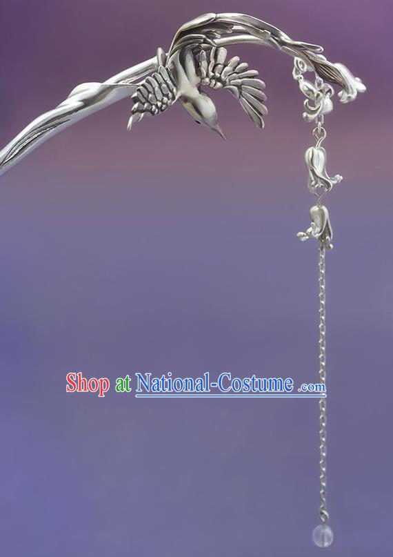 Chinese Traditional Hair Accessories National Silver Bird Tassel Hair Stick Handmade Cheongsam Hairpin