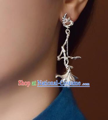 China Handmade Ear Accessories Traditional Cheongsam Silver Mangnolia Earrings