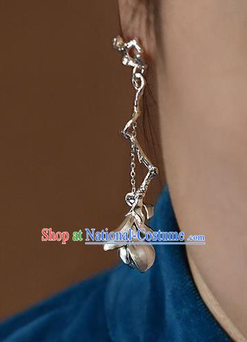 China Handmade Ear Accessories Traditional Cheongsam Silver Mangnolia Earrings