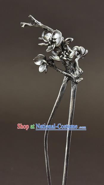 Chinese National Cheongsam Hair Stick Traditional Hair Accessories Handmade Silver Plum Hairpin