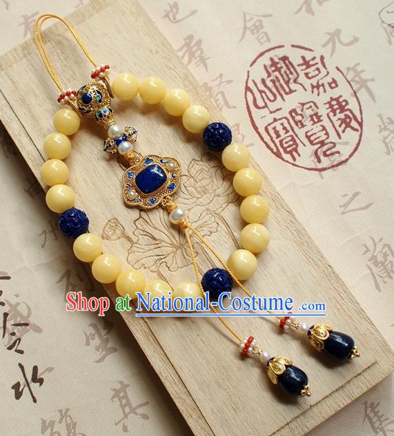 Chinese National Cheongsam Beeswax Brooch Traditional Qing Dynasty Lapis Bracelet