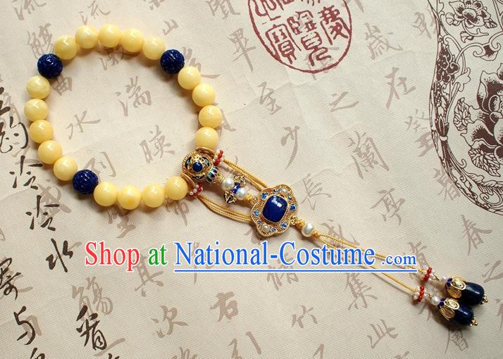 Chinese National Cheongsam Beeswax Brooch Traditional Qing Dynasty Lapis Bracelet