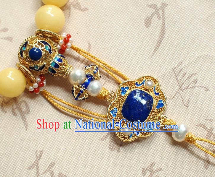 Chinese National Cheongsam Beeswax Brooch Traditional Qing Dynasty Lapis Bracelet