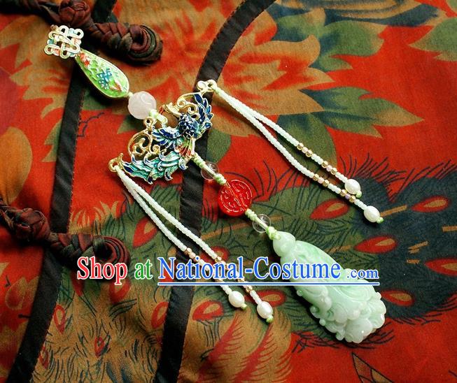 Chinese Traditional Cheongsam Jadeite Waist Accessories National Cloisonne Brooch Pendant