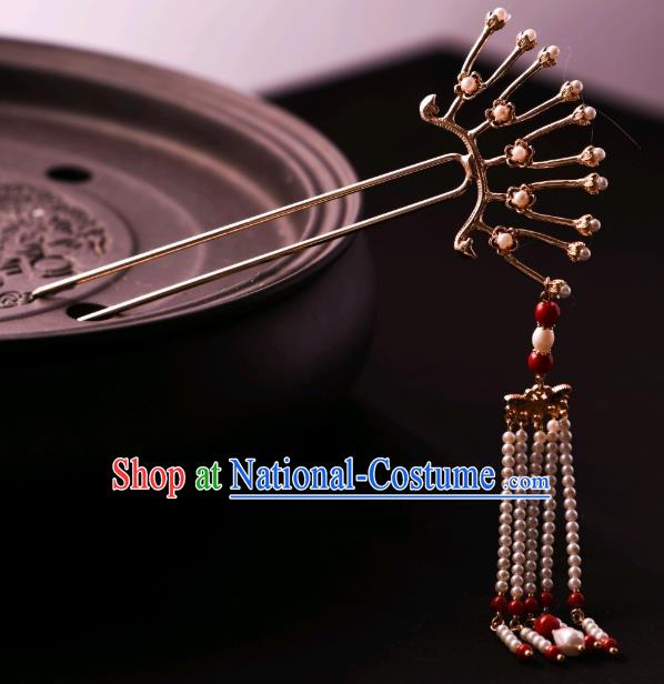 Chinese Ancient Princess Hairpin Traditional Song Dynasty Court Pearls Tassel Hair Stick