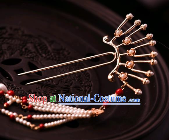 Chinese Ancient Princess Hairpin Traditional Song Dynasty Court Pearls Tassel Hair Stick