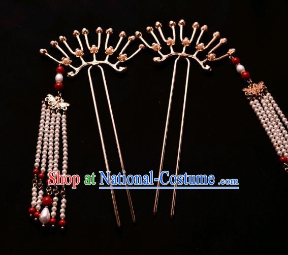 Chinese Ancient Princess Hairpin Traditional Song Dynasty Court Pearls Tassel Hair Stick