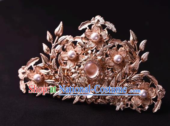 Chinese Ancient Imperial Concubine Pearls Hairpin Traditional Song Dynasty Golden Hair Crown