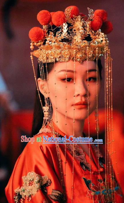 Chinese Movie Love Of Eternity Headdress Ancient Goddess Princess Tieshan Golden Tassel Phoenix Coronet