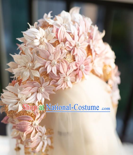 Chinese Ancient Court Lady Pink Flowers Hair Crown Traditional Song Dynasty Imperial Concubine Hair Accessories