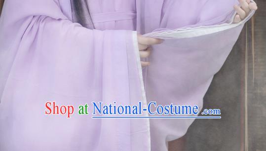 China Ancient Fairy Lilac Chiffon Hanfu Dress Traditional Jin Dynasty Young Beauty Historical Clothing