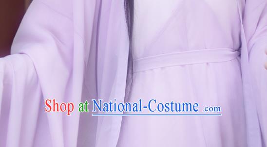 China Ancient Fairy Lilac Chiffon Hanfu Dress Traditional Jin Dynasty Young Beauty Historical Clothing