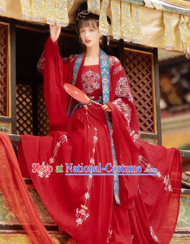 China Traditional Tang Dynasty Wedding Costumes Ancient Princess Red Hanfu Dress Clothing