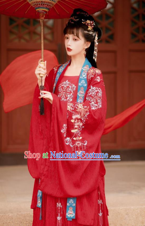 China Traditional Tang Dynasty Wedding Costumes Ancient Princess Red Hanfu Dress Clothing