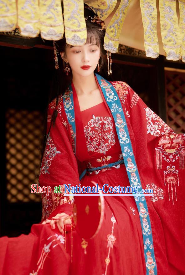 China Traditional Tang Dynasty Wedding Costumes Ancient Princess Red Hanfu Dress Clothing