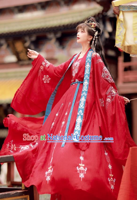 China Traditional Tang Dynasty Wedding Costumes Ancient Princess Red Hanfu Dress Clothing