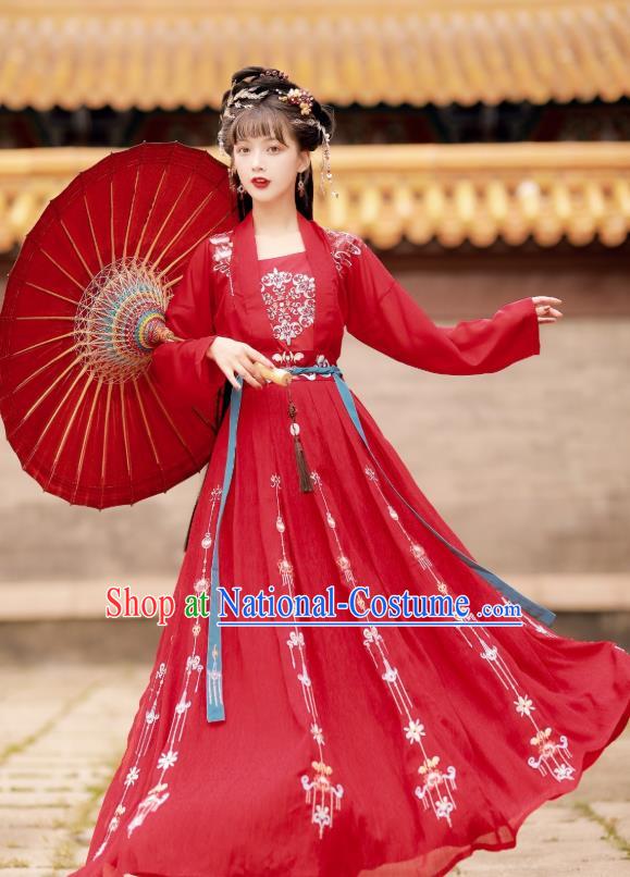 China Traditional Tang Dynasty Wedding Costumes Ancient Princess Red Hanfu Dress Clothing