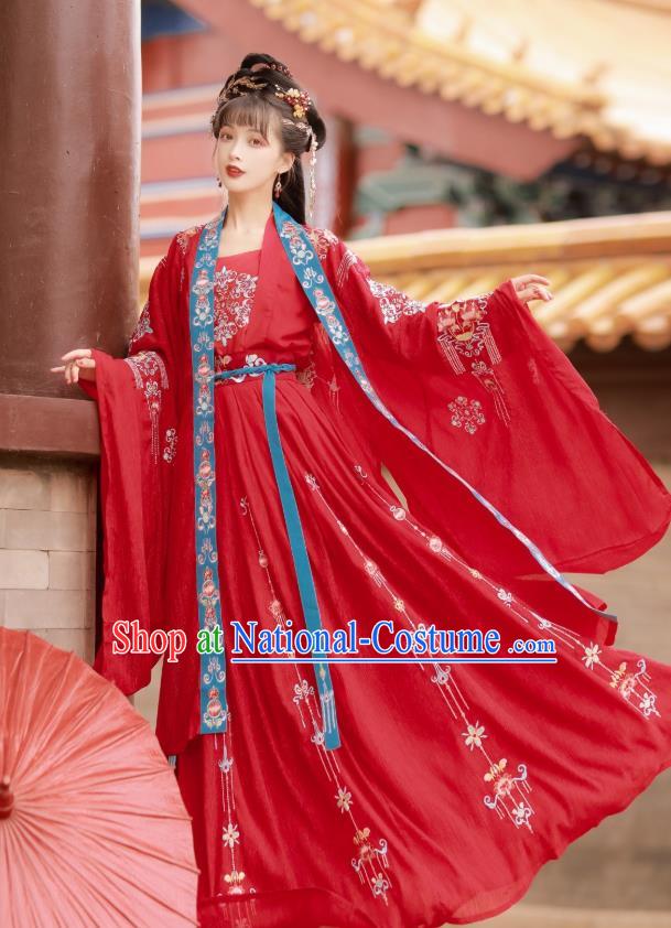 China Traditional Tang Dynasty Wedding Costumes Ancient Princess Red Hanfu Dress Clothing