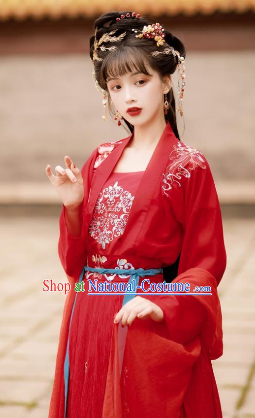 China Traditional Tang Dynasty Wedding Costumes Ancient Princess Red Hanfu Dress Clothing