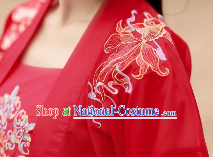 China Traditional Tang Dynasty Wedding Costumes Ancient Princess Red Hanfu Dress Clothing