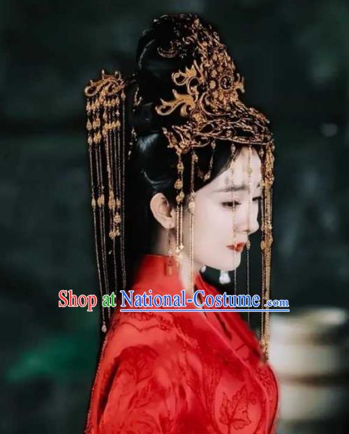 Chinese Drama Sansheng Sanshi Pillow Bai Qian Hair Accessories Ancient Goddess Wedding Golden Hair Crown