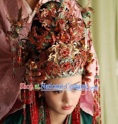 Chinese Traditional Song Dynasty Wedding Headwear Ancient Drama The Story Of MingLan Phoenix Coronet