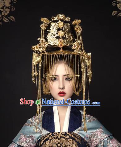 Chinese Traditional Southern and Northern Dynasties Headwear Ancient Empress Golden Tassel Phoenix Coronet