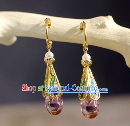 China Handmade Zircon Earrings Traditional Qing Dynasty Cloisonne Ear Jewelry